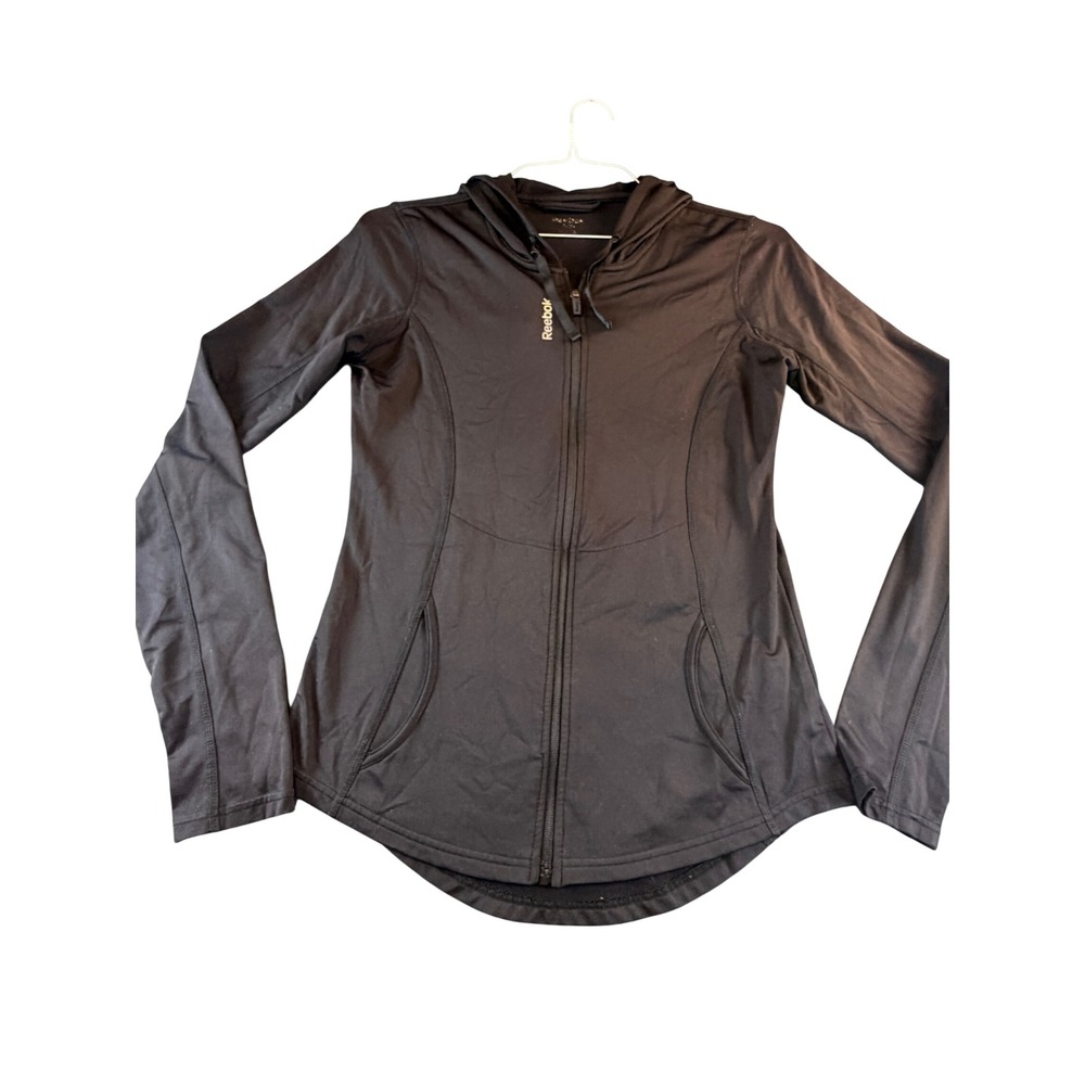 Reebok Womens Black Full Zip Hooded Track Jacket Size Small Activewear Running